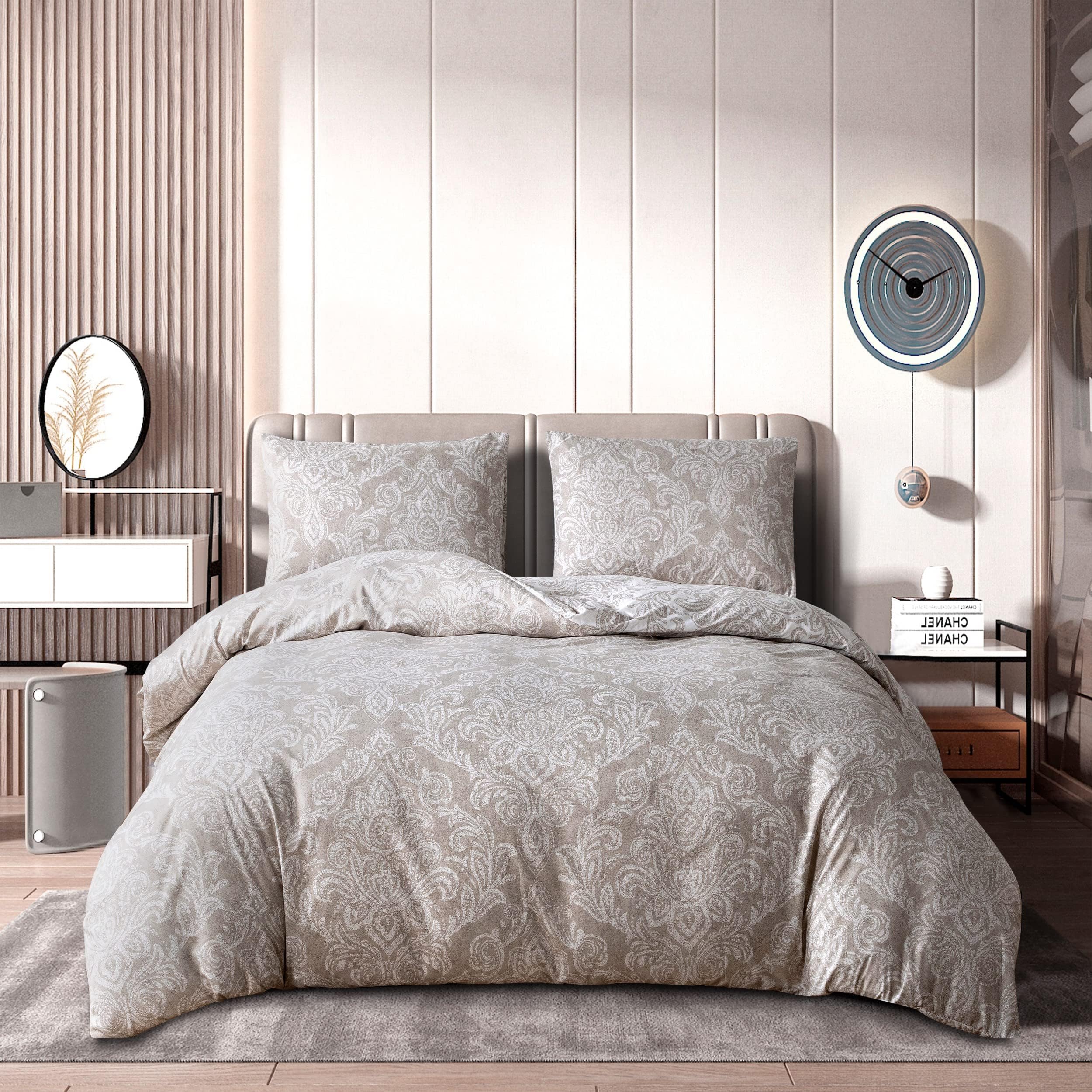 PRIME LINENS Duvet Cover Set 2 Pcs Polyester-Cotton Quilt Cover Bedding Set With Pillow Cases Easy Care Machine Washable Anti Allergic (Beige, Single 2 Piece)