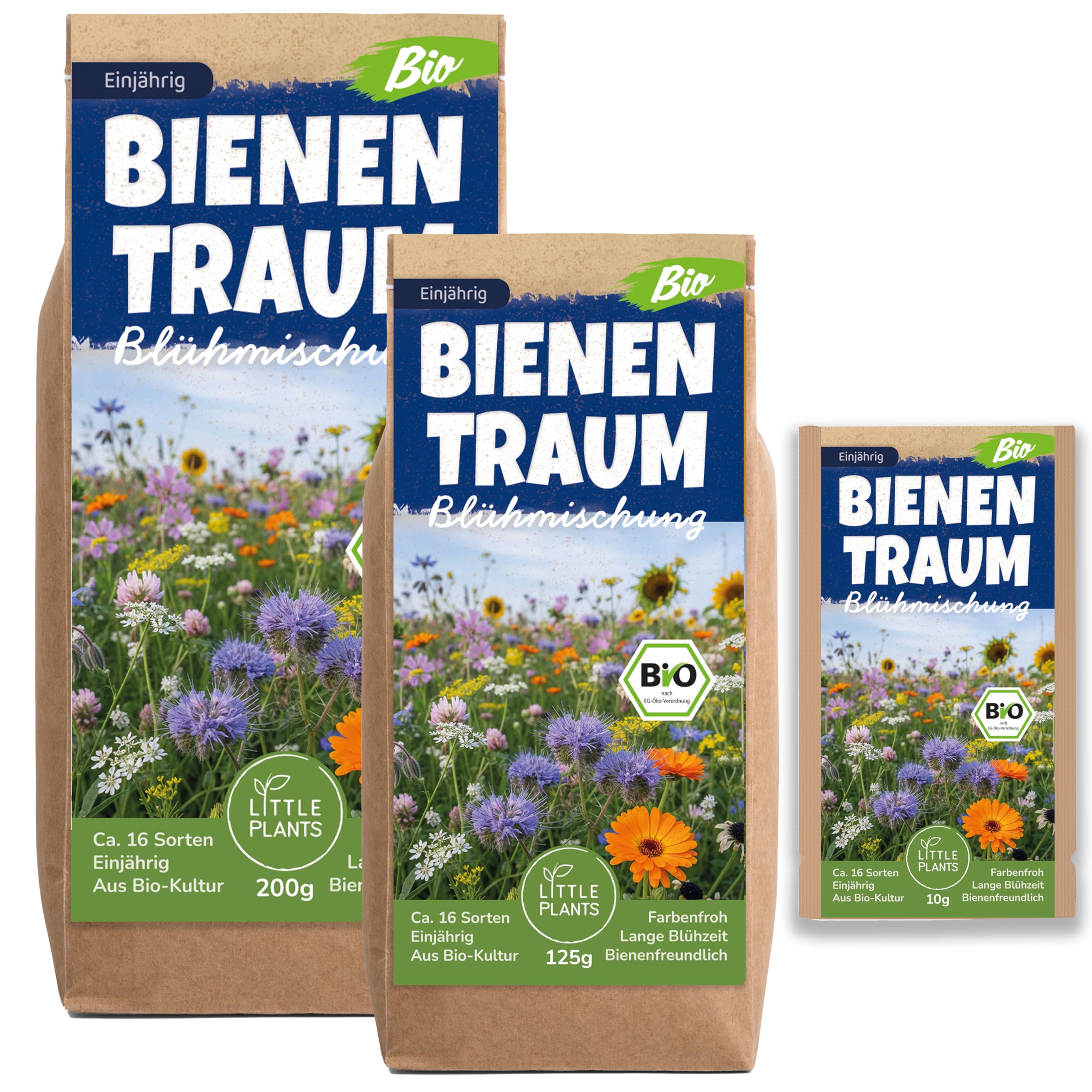 Little Plants Bio Bienenweide Blühmischung Bienenparty 125g Bio Samen Bienenwiese - Blumenwiese Samen mehrjährig winterhart - Enthält ca. 42 Sorten Wildblumensamen - 4