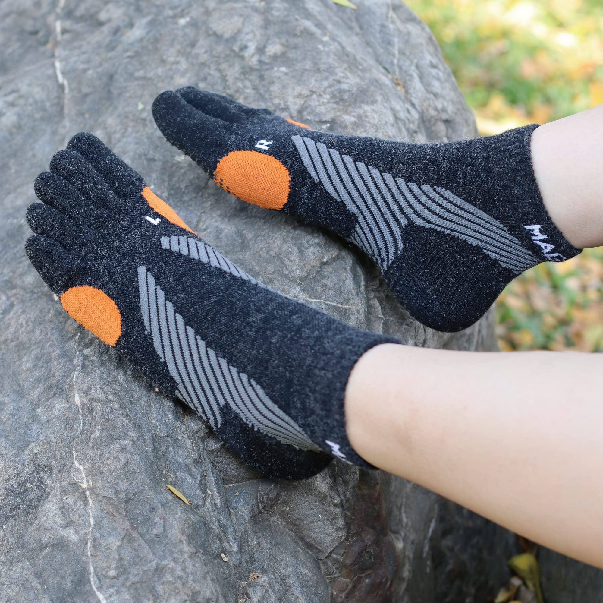 Merino Wool Blend Non-Slip Above Ankle Toe Socks, Five Finger, Men and Women, Running, Hiking, Cycling, Camping