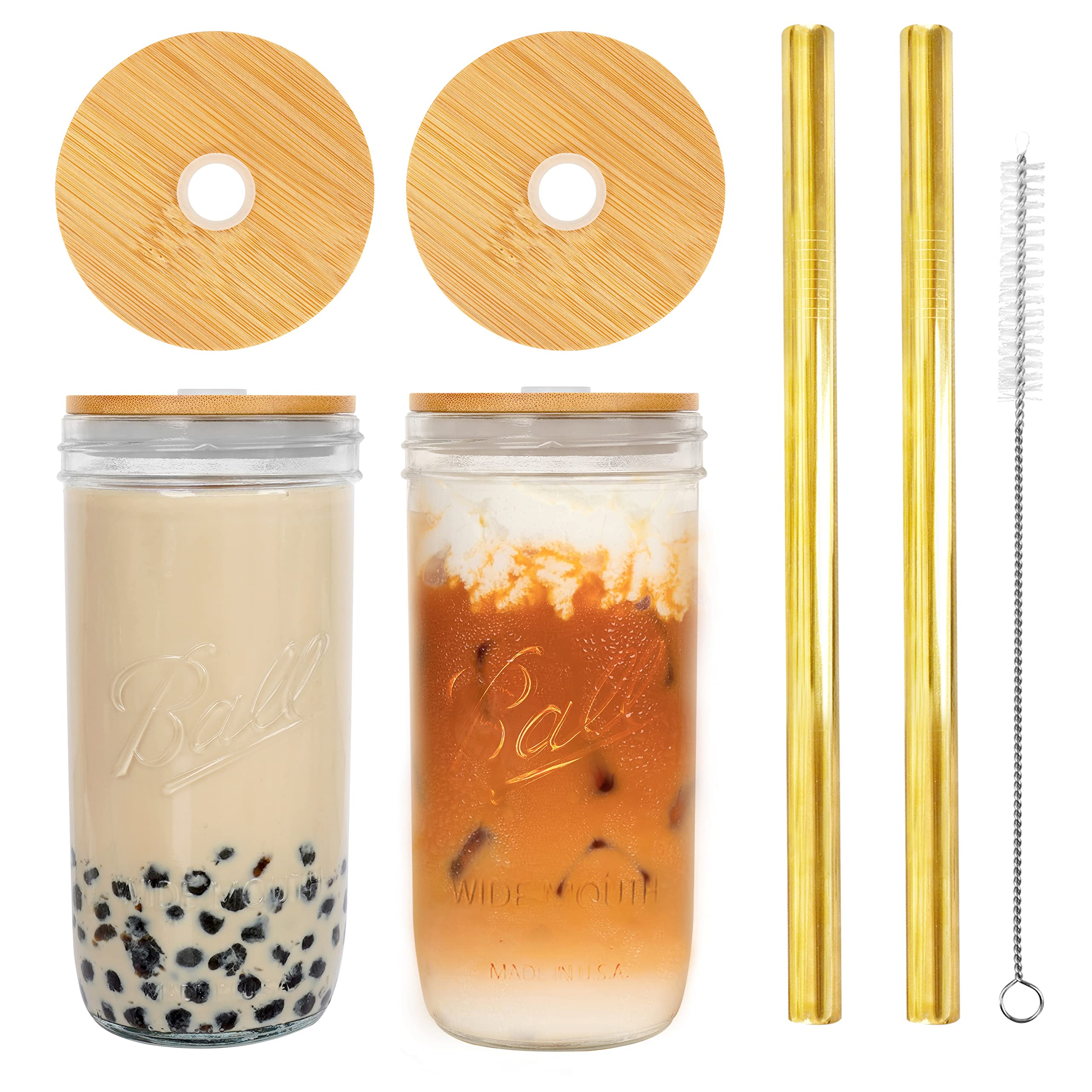 Buy Mason Jar with Lid and Straw, 24oz Wide Mouth Mason Jar Drinking