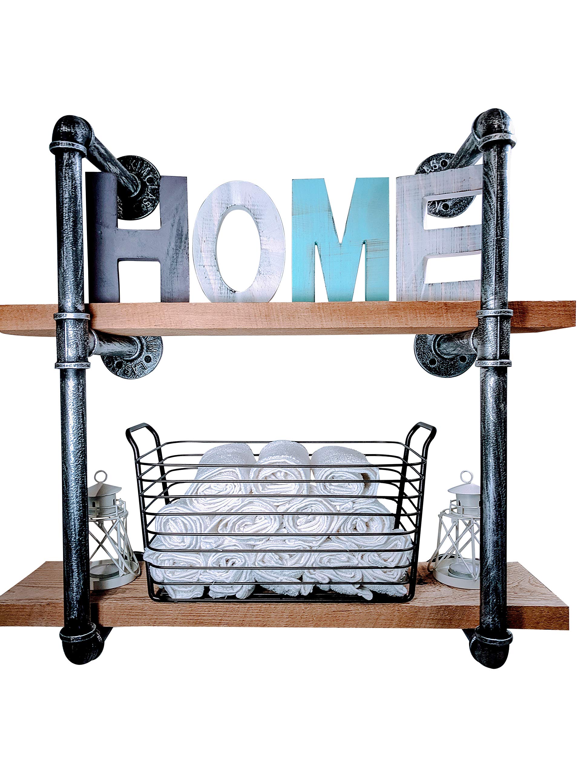 Industrial Bracket System - Wall Shelf (2 Tier Reclaimed Barnwood, Silver)