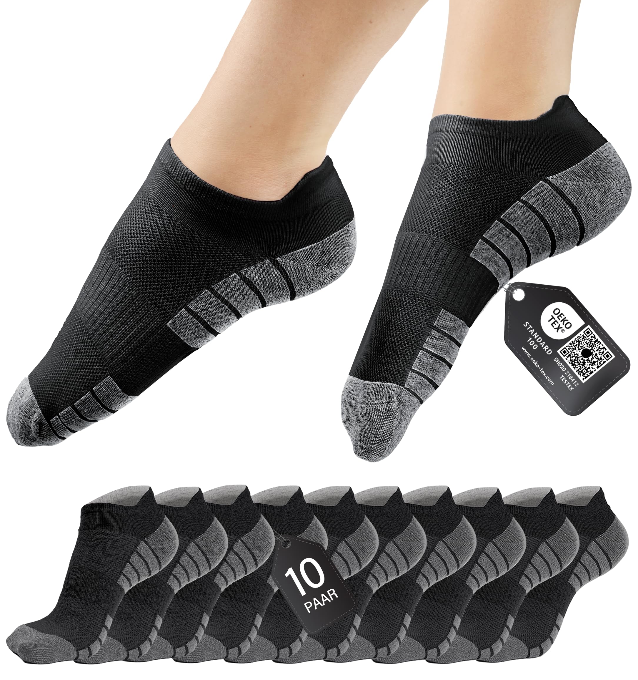 HELDENWERK Sneaker-Socken für Damen & Herren 10 Paar - Kurze Sport-Socken mit atmungsaktiver Baumwolle - Unisex Laufsocken Set