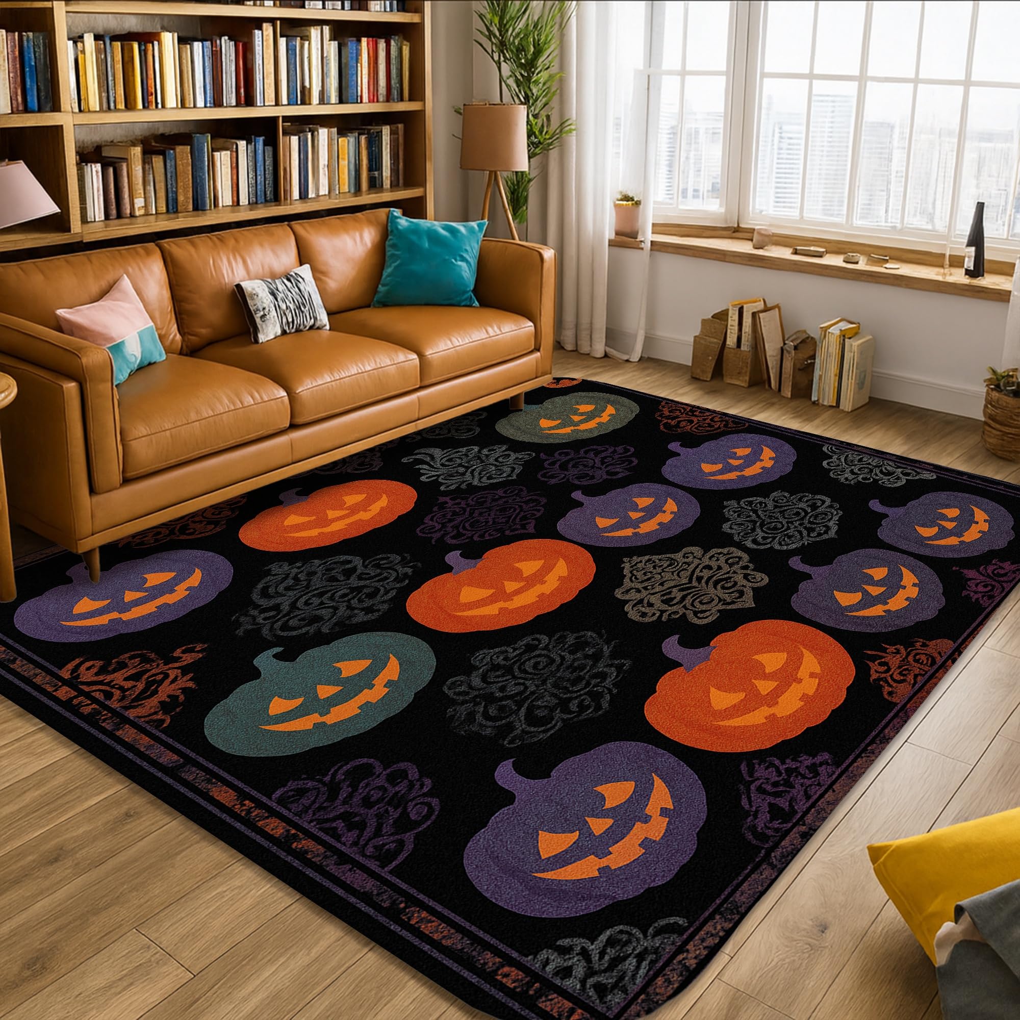Tapis citrouille Halloween noir rectangulaire pour salon et chambre 1.5m
