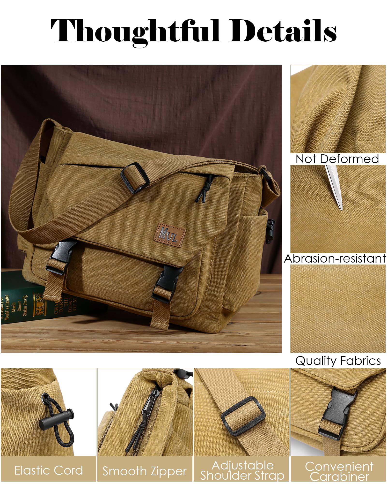 Borsa a tracolla uomo, messenger in canvas con tasche e cintura regolabile, vintage hobo unisex. Per lavoro, viaggi e quotidiano