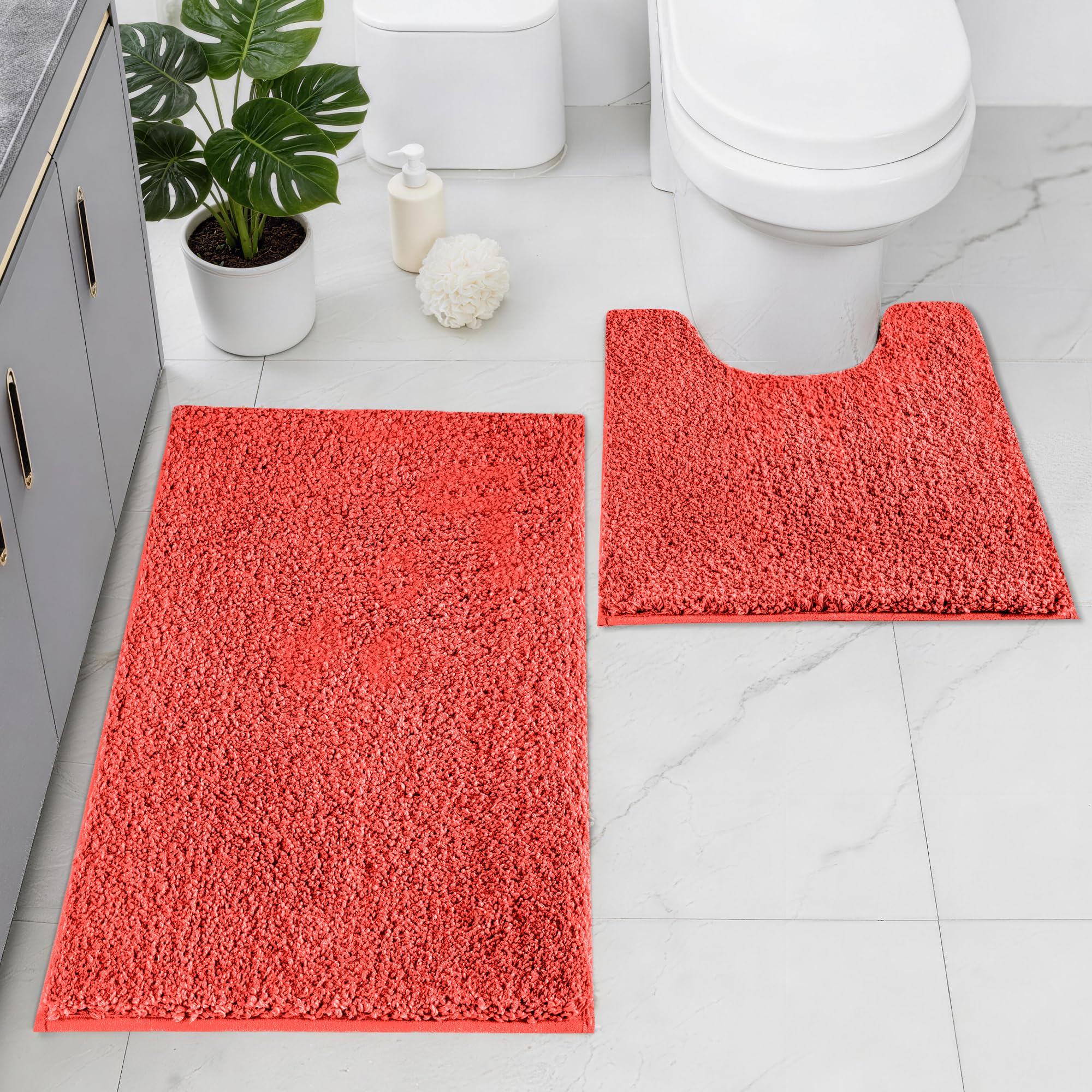 Baahrnom Microfibre Bath Mat Set, Non Slip Bathroom Mat Set 2 Piece