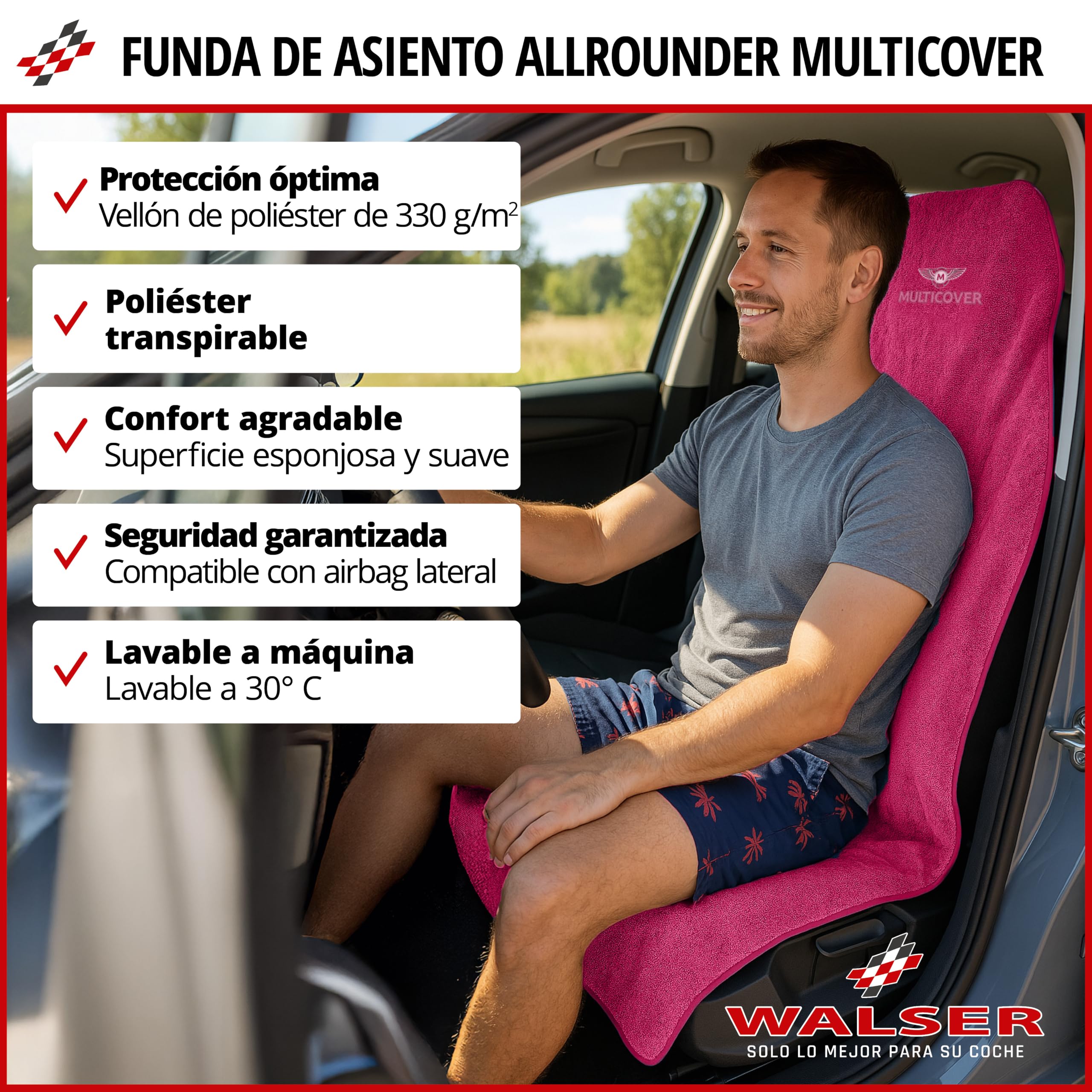WALSER funda de asiento Multicover, funda de asiento de coche universal, cubierta de plaza de coche lavable rosa