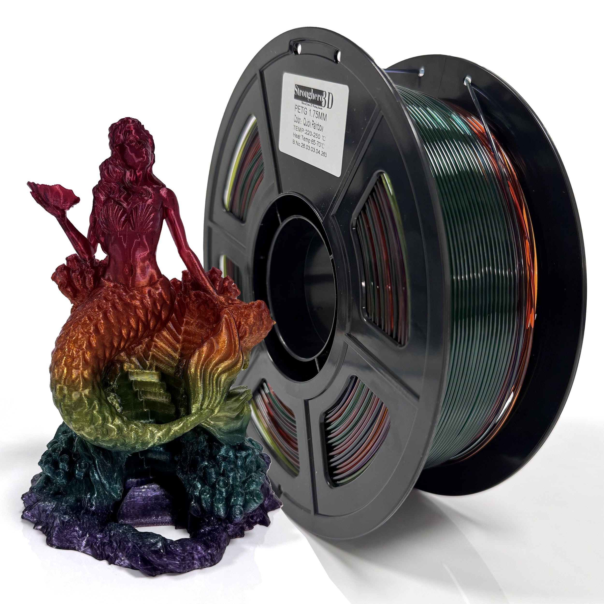 PETG 3D Printer Filament 1.75 mm, Quick Translucent Rainbow,Fast Color Change,Multi Color,Accuracy +/- 0.05 mm net Weight 1 kg