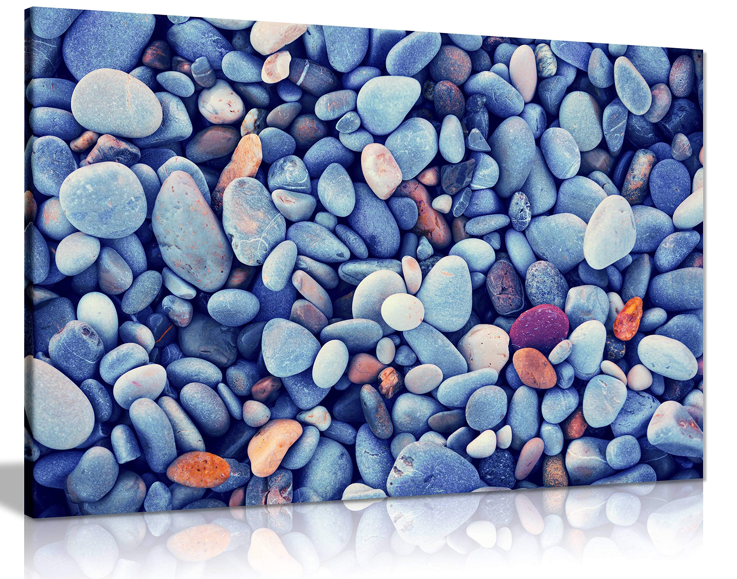 Panther Print Blue Canvas Wall Art For Living Room, Framed Pictures For Bathroom Walls, Beach Pebbles Stones, Print For Special Occasions (24X16 Inch)