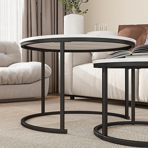 Miniatura 5 de BOFENG Juego de 2 mesas auxiliares redondas industriales para sala de estar, dormitorio, oficina, mesas auxiliares apilables, muebles decorativos de