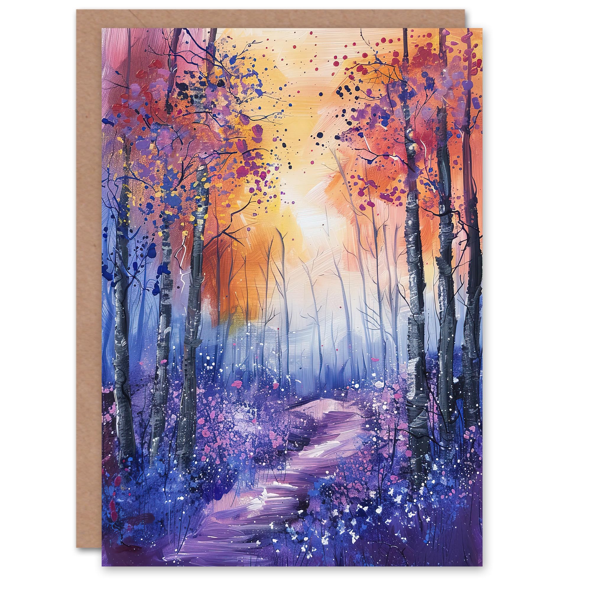 Artery8 Abstract Violet Forest Sunrise Greeting Card Birthday - Purple