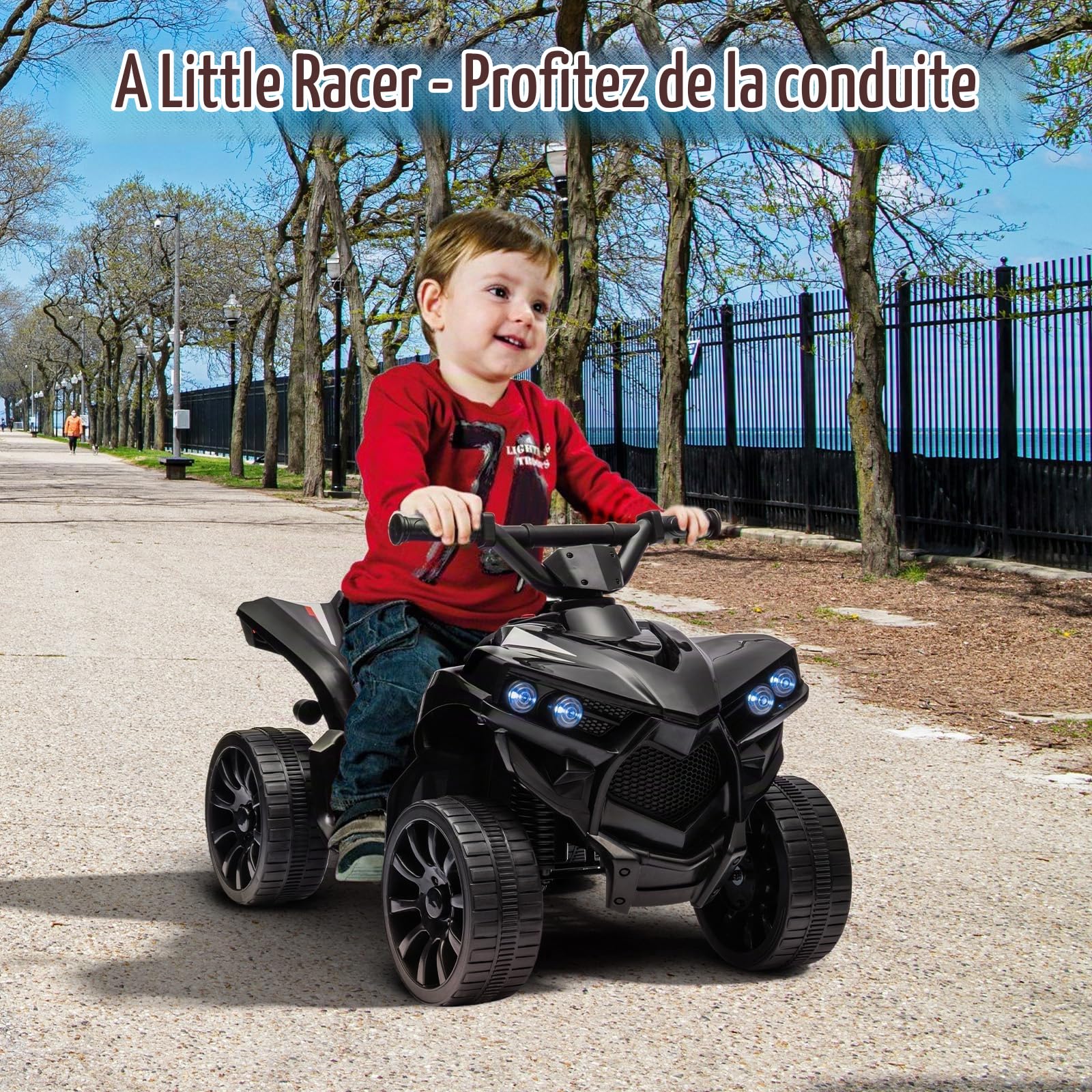 Garvee Quad Électrique Enfant, Voiture Électrique pour Enfants avec LED Et Musique,1.5-3 km/h, Klaxon, ATV pour Enfants 3+