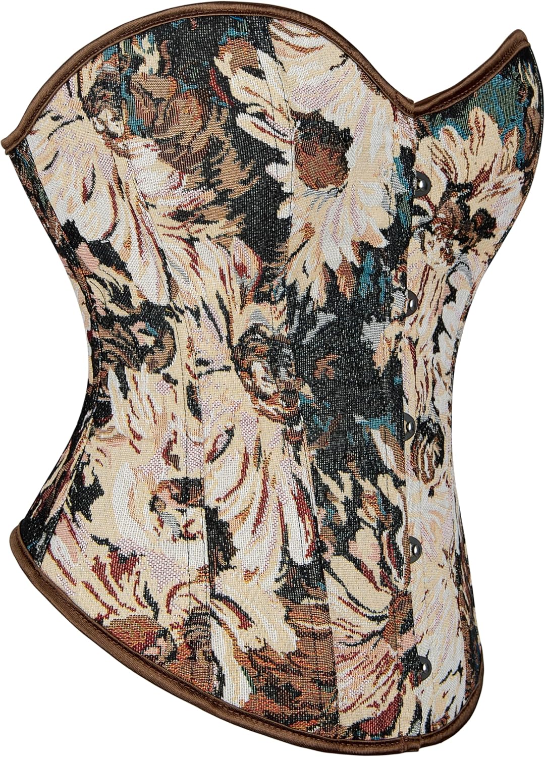 Women's Sexy Satin Corset-Bustier Floral Print Boned Overbust Corset Top Black Satin Waist Cincher - Image 2