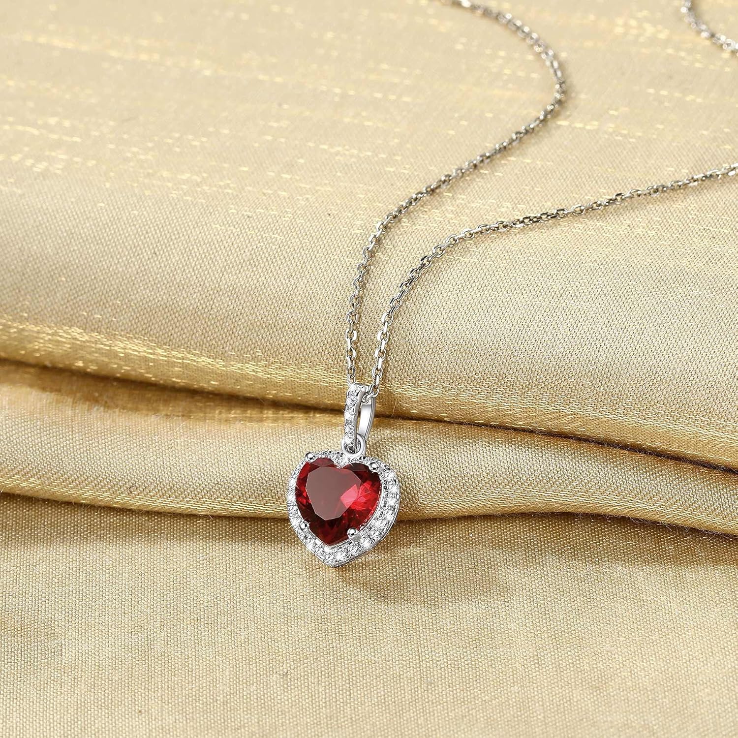 Bestyle Sparkling 925 Sterling Silver Birthstone Necklaces for Women, Created Heart/Round/Teardrop/Square Crystal Solitaire Pendant Diamond Necklace, Great Birthday/Anniversary/Wedding Gifts - Image 6