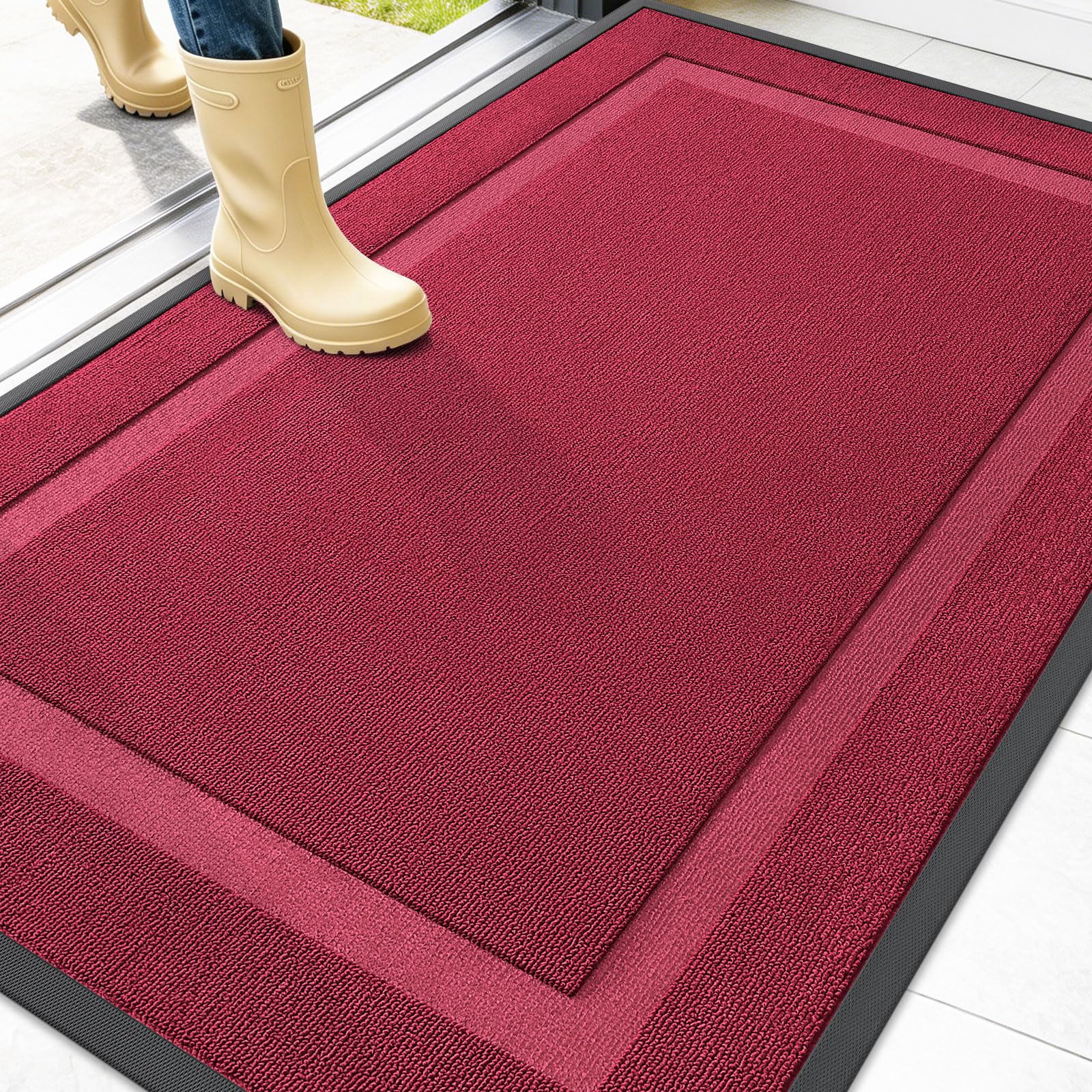 OLANLY Front Door Mat Outside 47x32, All-Season Heavy-Duty Rubber Doormat