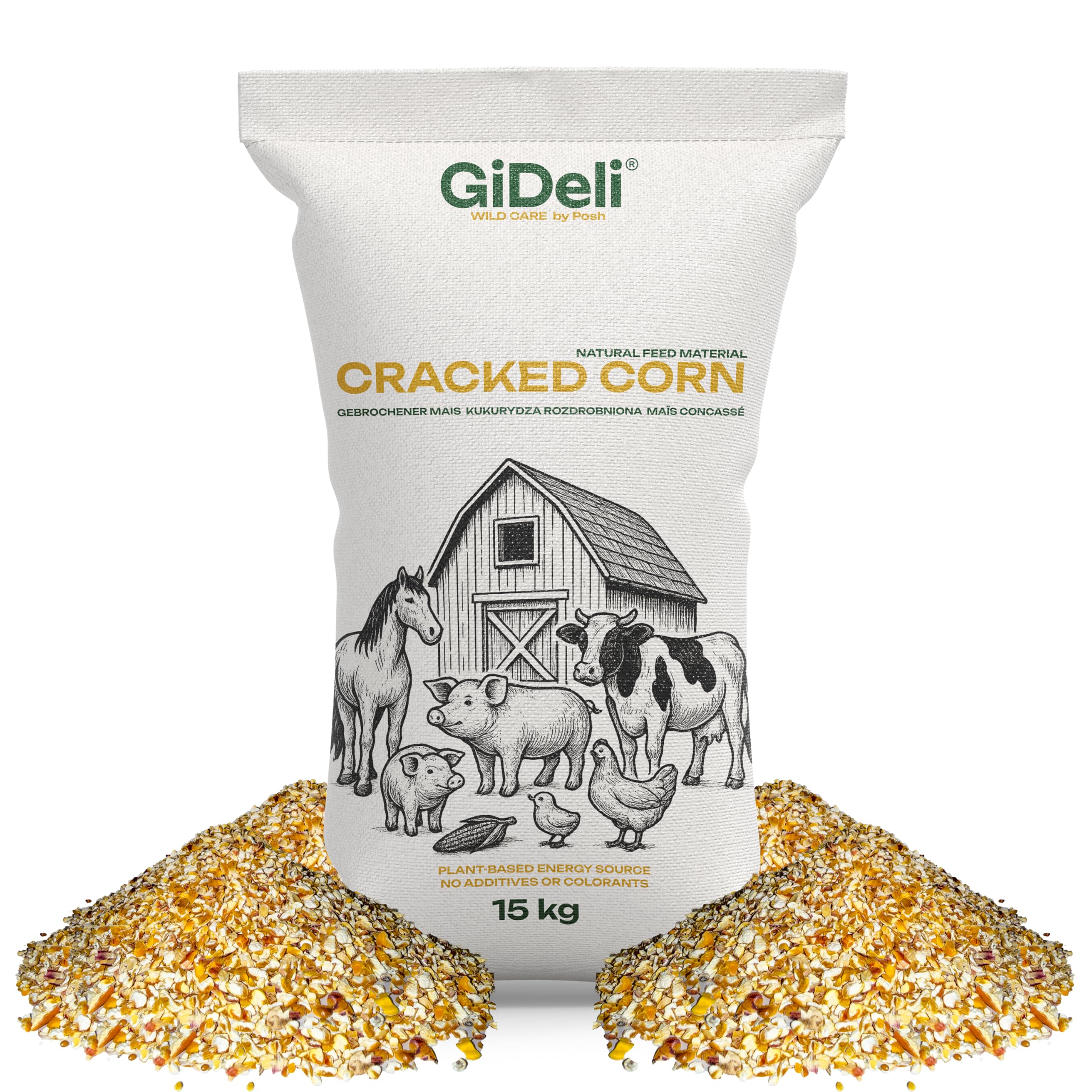 GiDeli Maïs fourrage jaune 15 kg – Grains de maïs cassés de qualité alimentaire – Nourriture pour poules, canards, chevaux et pigeons