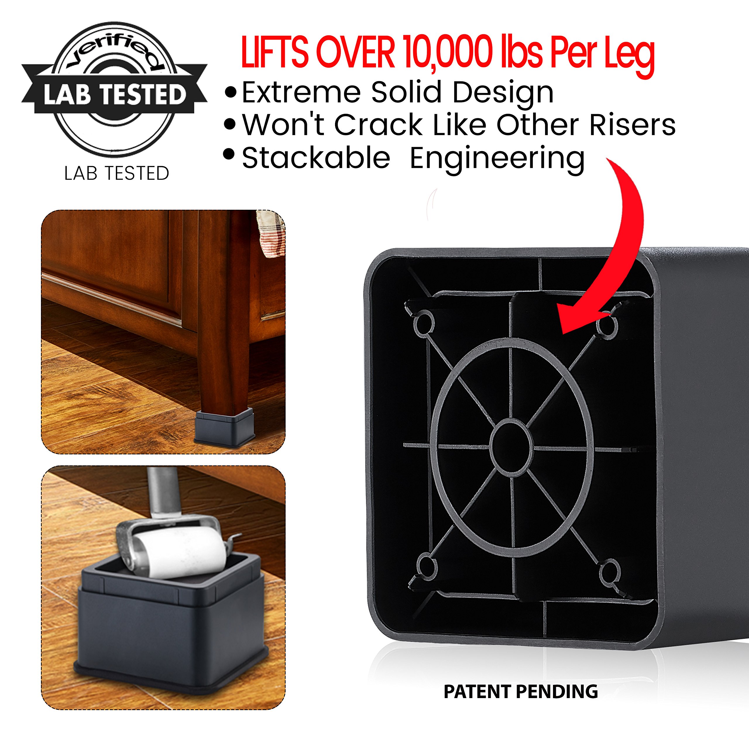 Buy Heavy Duty Bed and Furniture Risers 2 Inch Square Lifters, Lifts