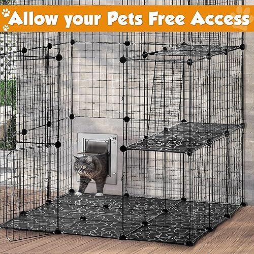 Miniatura 2 de Jaula para gatos de 3 x 3 x 4 niveles, extra grande, para interiores, corralito de 42 x 42 x 72 pulgadas, jaula de alambre para mascotas con 3