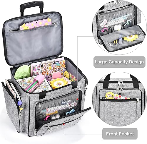 Miniatura 3 de CAB55 Bolsa de manualidades con ruedas, bolsa de mano con ruedas para mujer, bolsa de profesor con ruedas y camiones de mano plegables extraíbles,