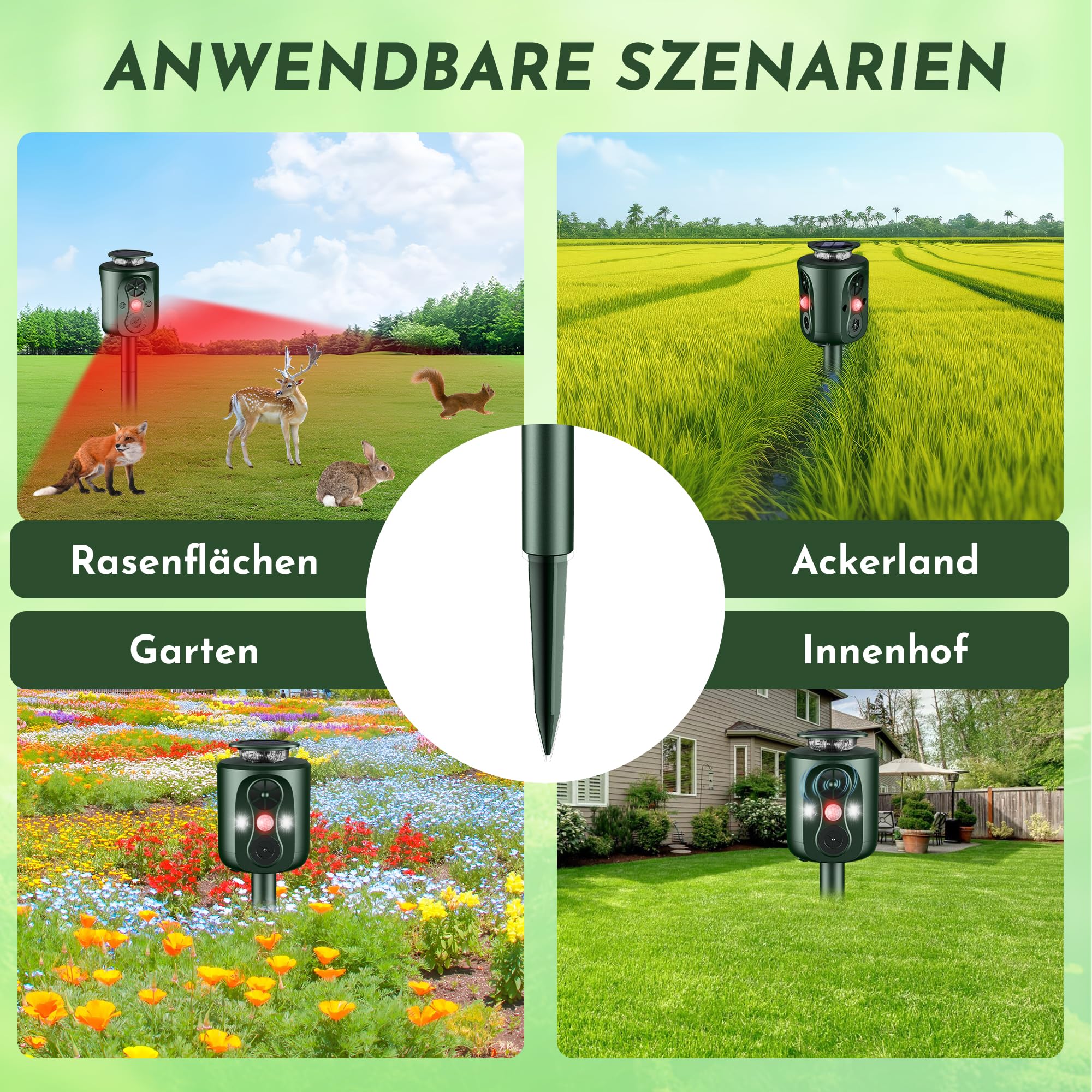 Katzenschreck Ultraschall Solar Tiervertreiber, 360° Marderschreck mit LED-Licht Katzenabwehr Marderabwehr Garten IP66 Wasserdicht 5 Modus Waschbär Abwehr für Katzen Hunde Marder Mäuse Vögel