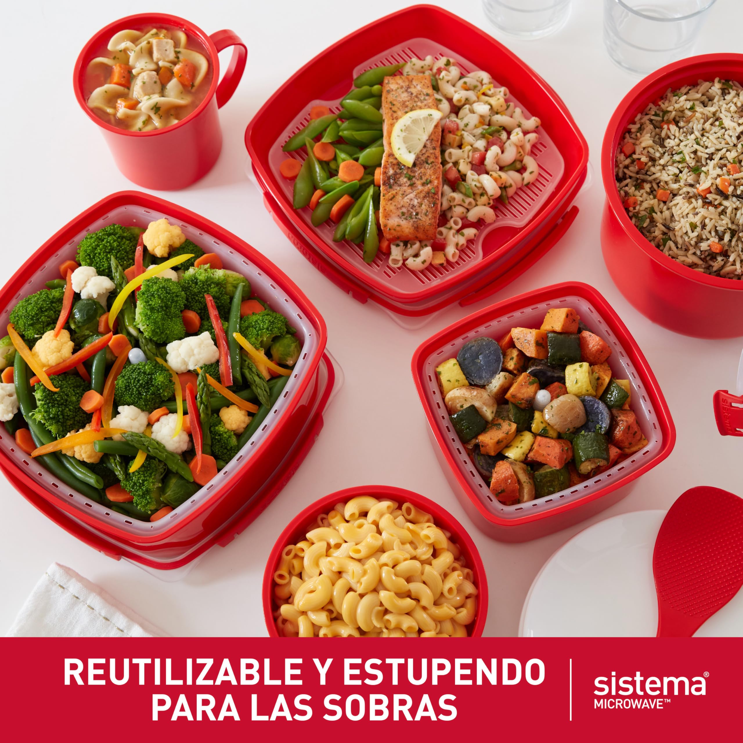 Sistema arrocera para microondas | 2,6 l | Arrocera pequeña apta para lavavajillas | Sin BPA | Rojo