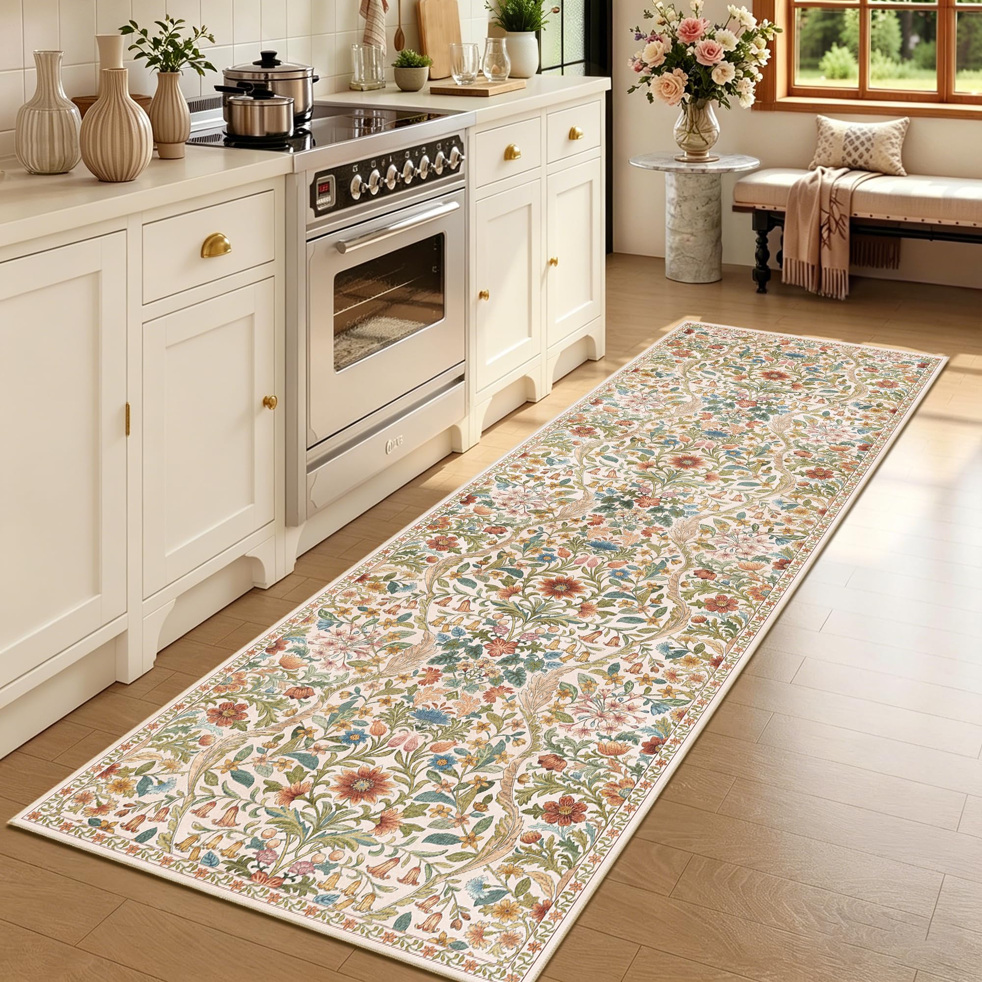 2’6″x 8’Floral Runner Rug for Kitchen Washable Hallway Runner