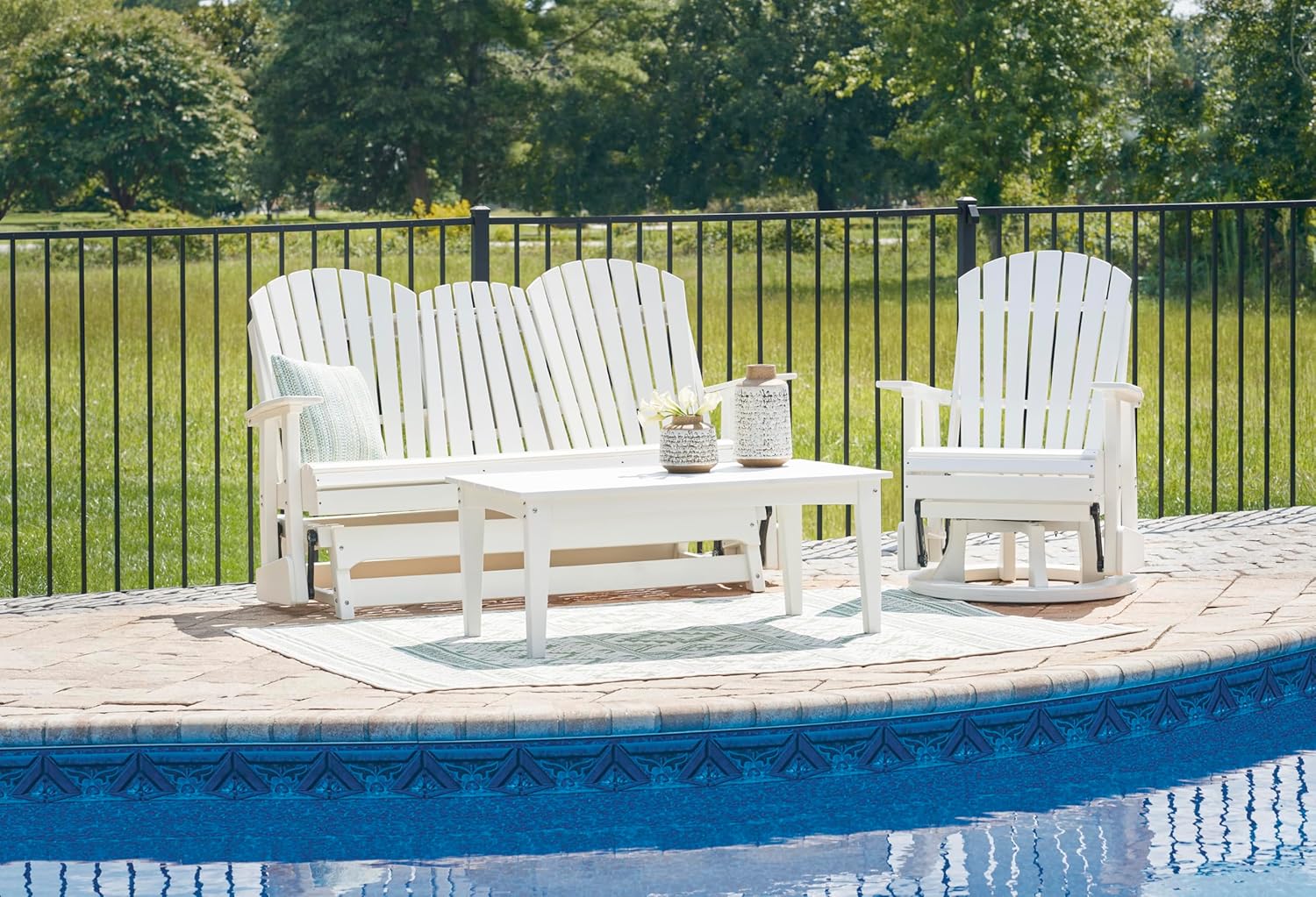 Signature Design by Ashley Hyland Wave Outdoor Casual Swivel Glider Adirondack Chair with 360-Degree Swivel, Weather Resistant HDPE, 18" Seat Height, White