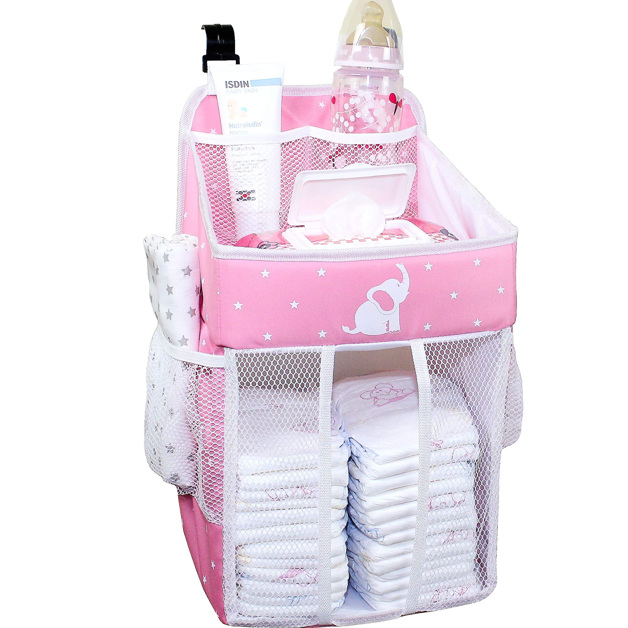 Magicfly Diaper Caddy Organizer Hanging Crib Organizer Hanging for Baby Boys and Girls Elephant