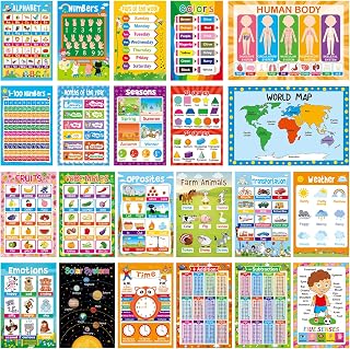 Pack of 22 11" x 17" Educational Posters for Toddlers Kindergarten Homeschool Supplies Classroom Decorations Preschool Distance Learning Decor ABC Poster Numbers and More