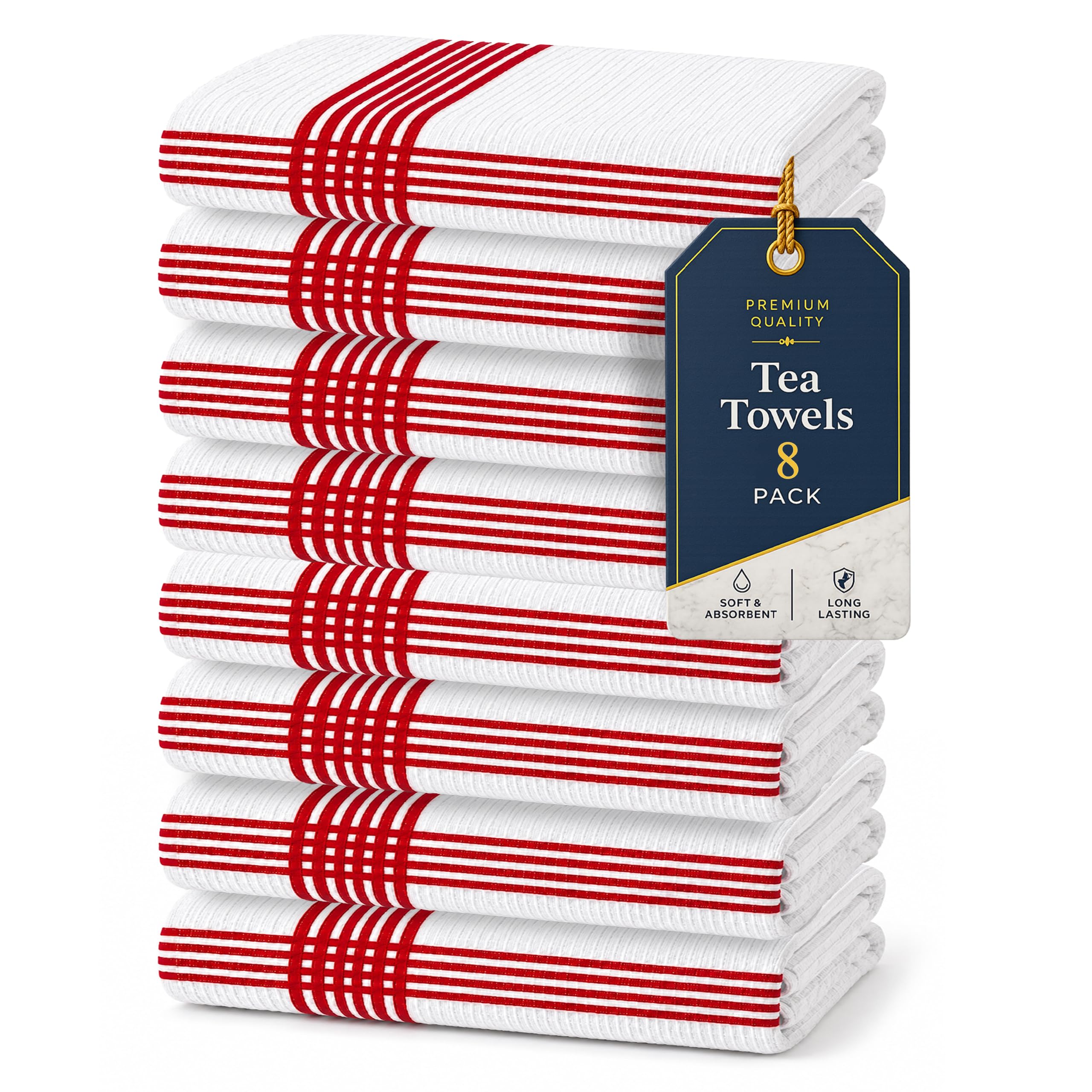 Rohi Tea Towels Pack of 8, 100% Cotton Kitchen Tea Towels Soft Absorbent Dish Towels Reusable Kitchen Hand Towels for Drying Dishes Machine Washable Lint Free, 45 x 66cm, Rasberry