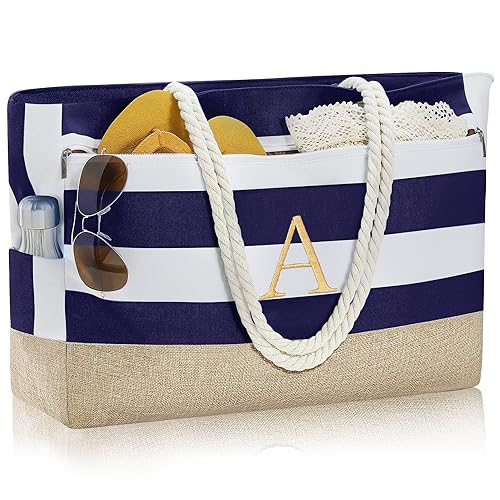 Christmas Gifts for Women - Large Initial Beach Bag Tote
