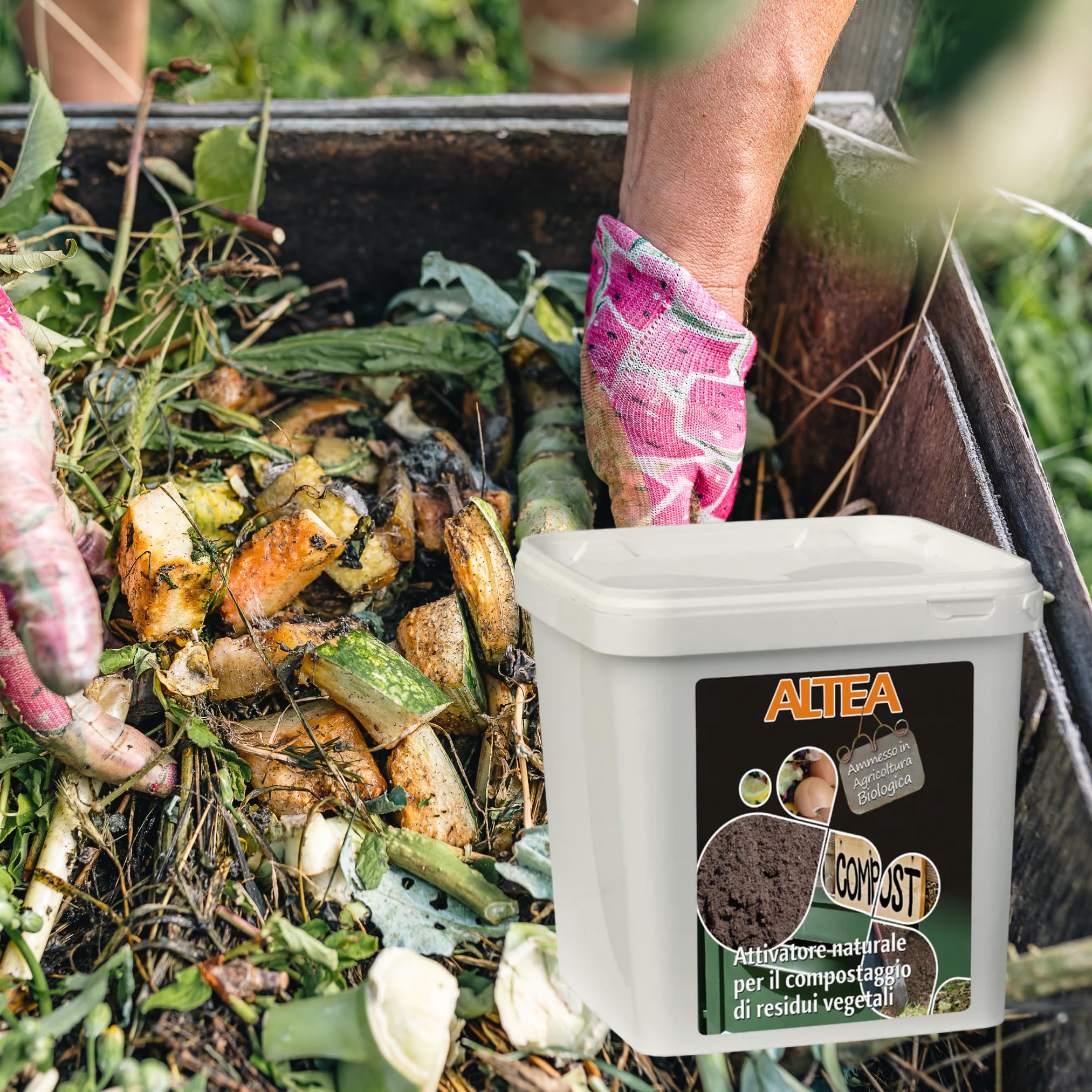 Altea - Acelerador de compostaje de residuos vegetales orgánicos, para compostador, alta concentración de microorganismos, cubo con mango de 3,5 kg