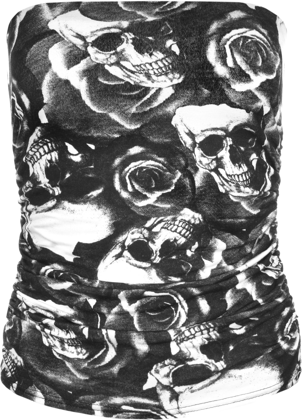 Wearall Women's Skull Roses Animal Aztec Print Strapless Ruched Boob Tube Bandeau Top - 12-14