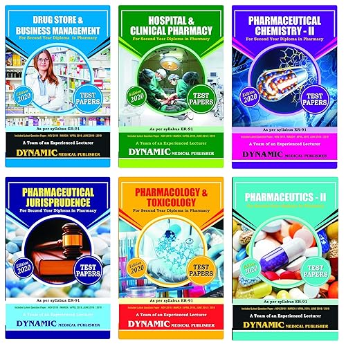 D PHARMACY SECOND YEAR TEST PAPERS PACK OF 6 BOOKS ( AS-PER ER 1991 SYLLABUS PCI) PHARMACOLOGY,PHARMACEUTICAL CHEMISTRY-II DRUG STORE,PHARMACEUTICS-II, JURISPRUDENCE,HOSPITAL,