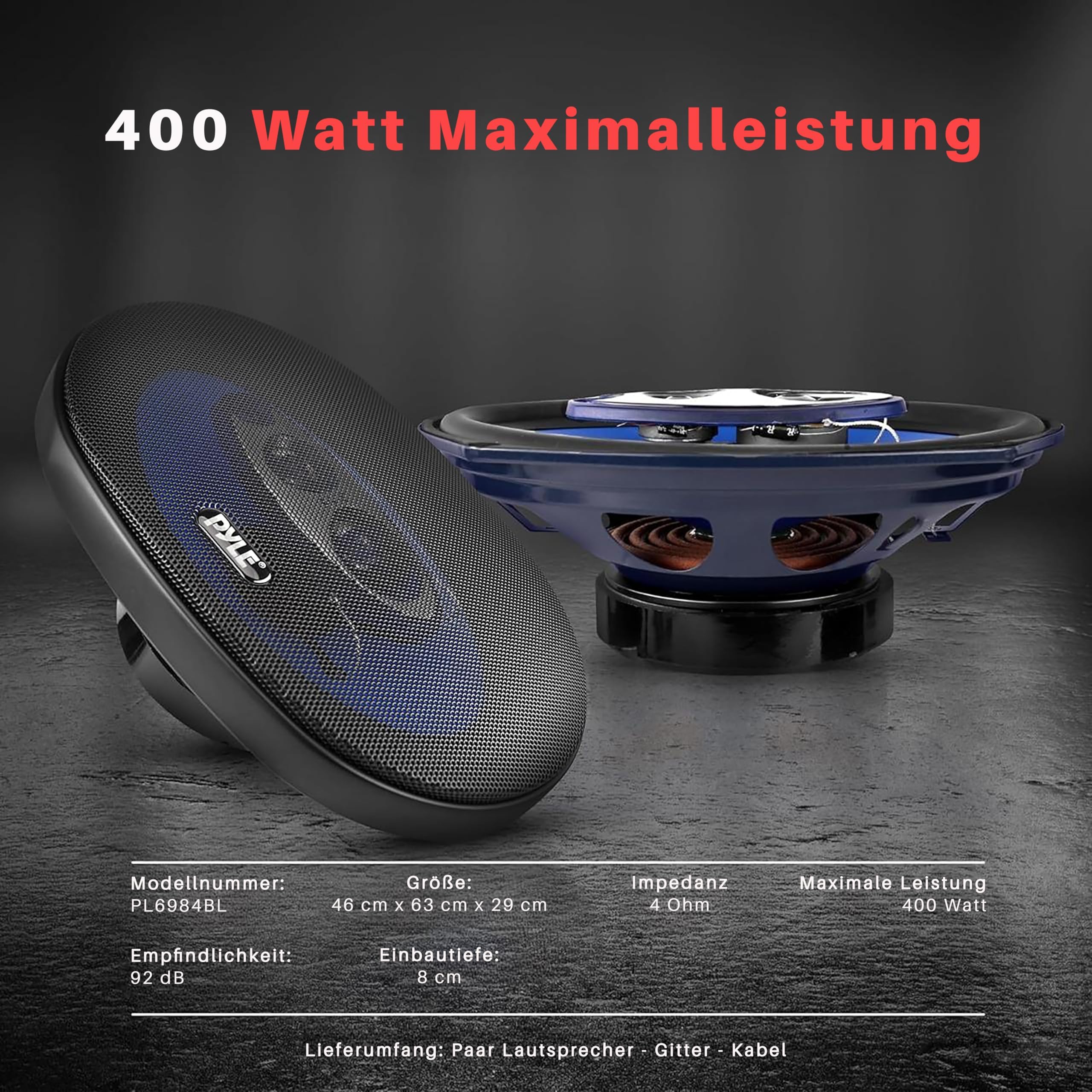 Pyle Auto Lautsprecher 6x9 Zoll 4 Wege Set 400W - Einbaulautsprecher Auto Kfz Lautsprecher mit Hochtöner Mitteltöner Car Hifi Klang klare Höhen kraftvoller Bass OEM Passform einfache Montage