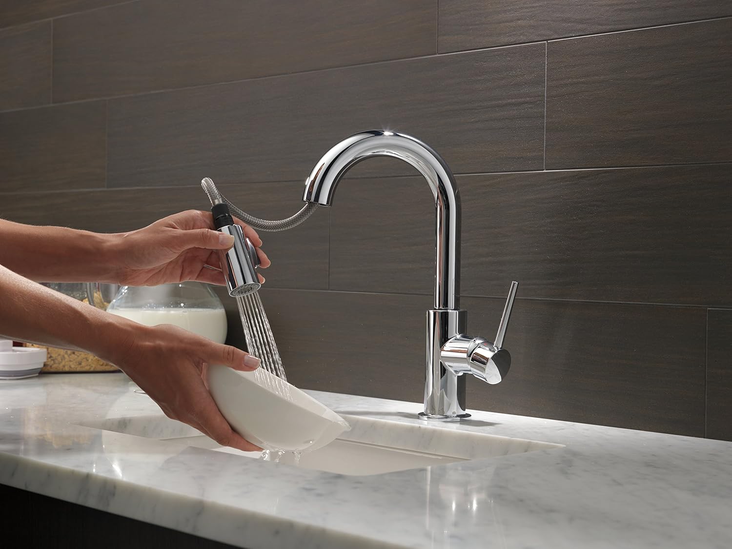 Promo 40% OFF Delta Faucet Trinsic Chrome Bar Faucet with Pull Down Sprayer, Chrome Bar Sink Faucet Single Hole, Wet Bar Faucets Single Hole, Prep Sink Faucet, Faucet for Bar Sink, Chrome 9959-DST