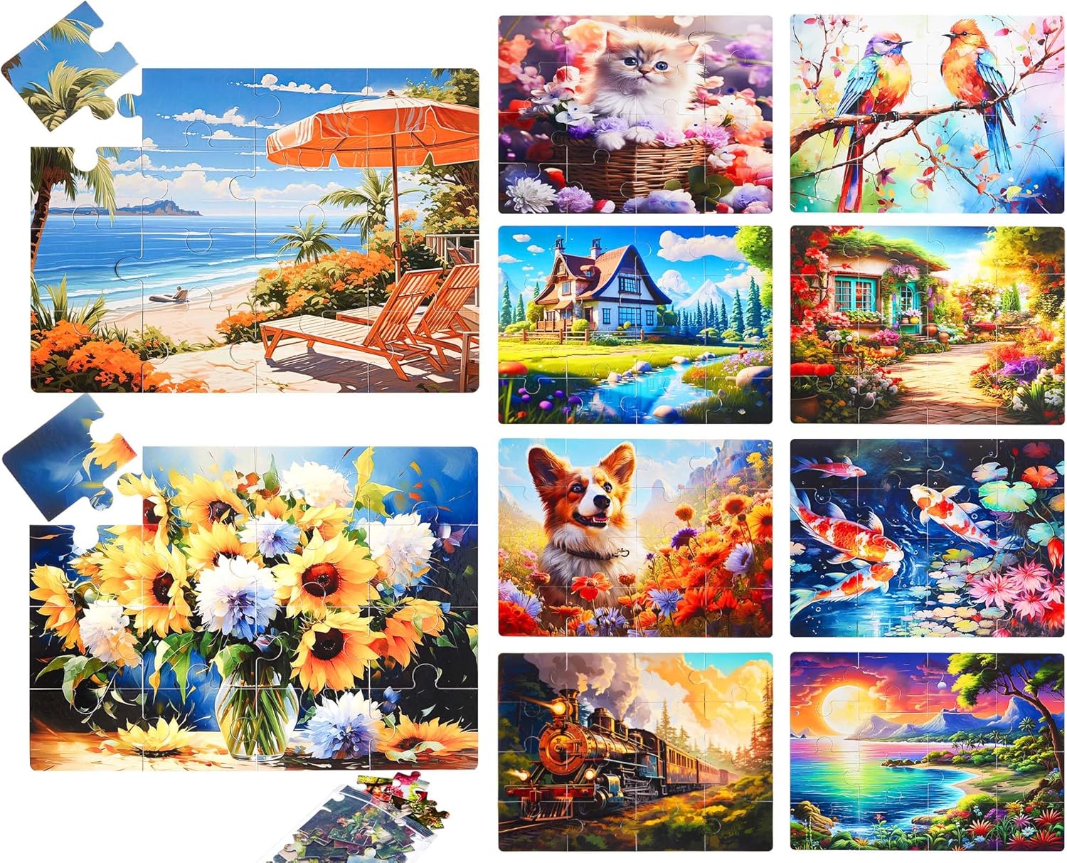 Syhood 10 Pack 16 Large Piece Puzzles for Seniors with Dementia, Alzheimer's Memory Cognitive Games for Elderly, Easy Jigsaw Puzzles Gift for Dementia Patients Elderly Adults in Nursing Home(Warm)