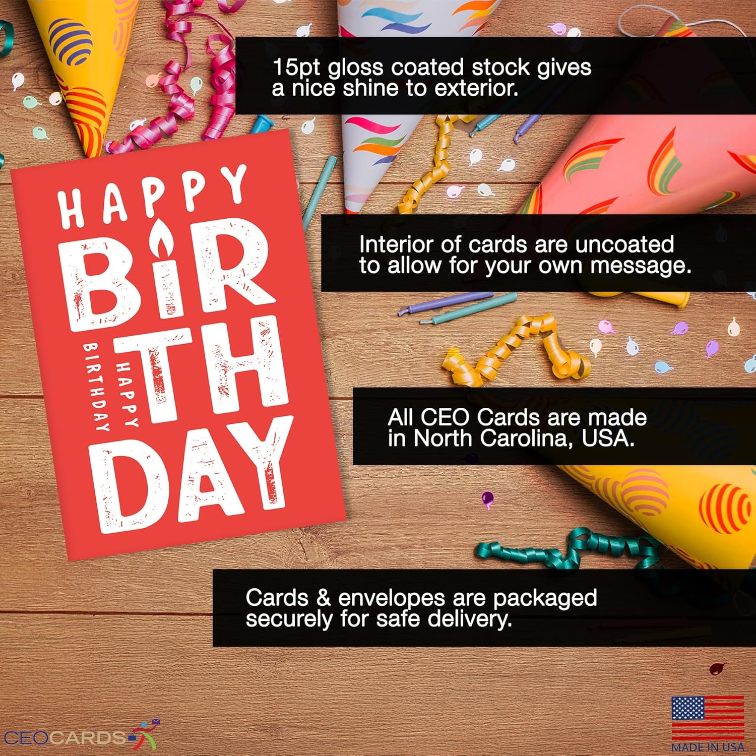 Happy Birthday Cards Bulk Greeting Card Set (Candle) 18 Pack & White Envelopes - 5x7 Inch Birthday Theme for Family, Women, Men, Coworkers & Office (B2409)