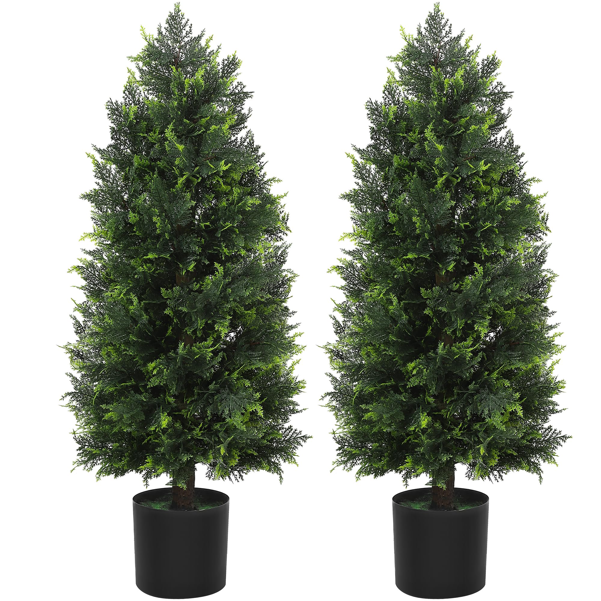 3FT Artificial Topiary Cedar Tree, Christmas Tree Artificial Cedar Pine Tree Potted UV Rated Plant, Fake Plants Tall Artificial Plants Shrubs for Home Decor, Perfect Housewarming Gift (1, 3FT)