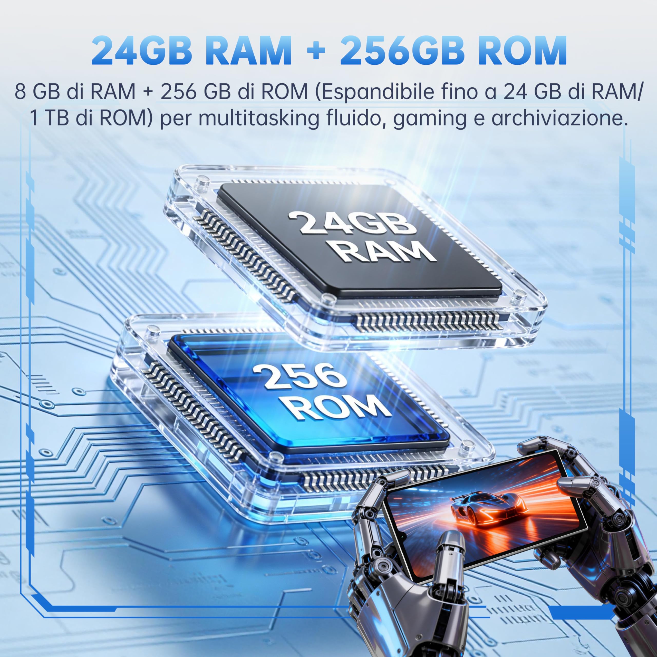 OUKITEL C61 GT Smartphone Android 2026, 24GB RAM+256GB ROM Telefono, Display 6,88" HD+ 90Hz Cellulare 5150mAh, 13MP+5MP 4G Dual SIM Cellulari e Smartphone NFC/Face ID/Fingerprint/OTG - Nero