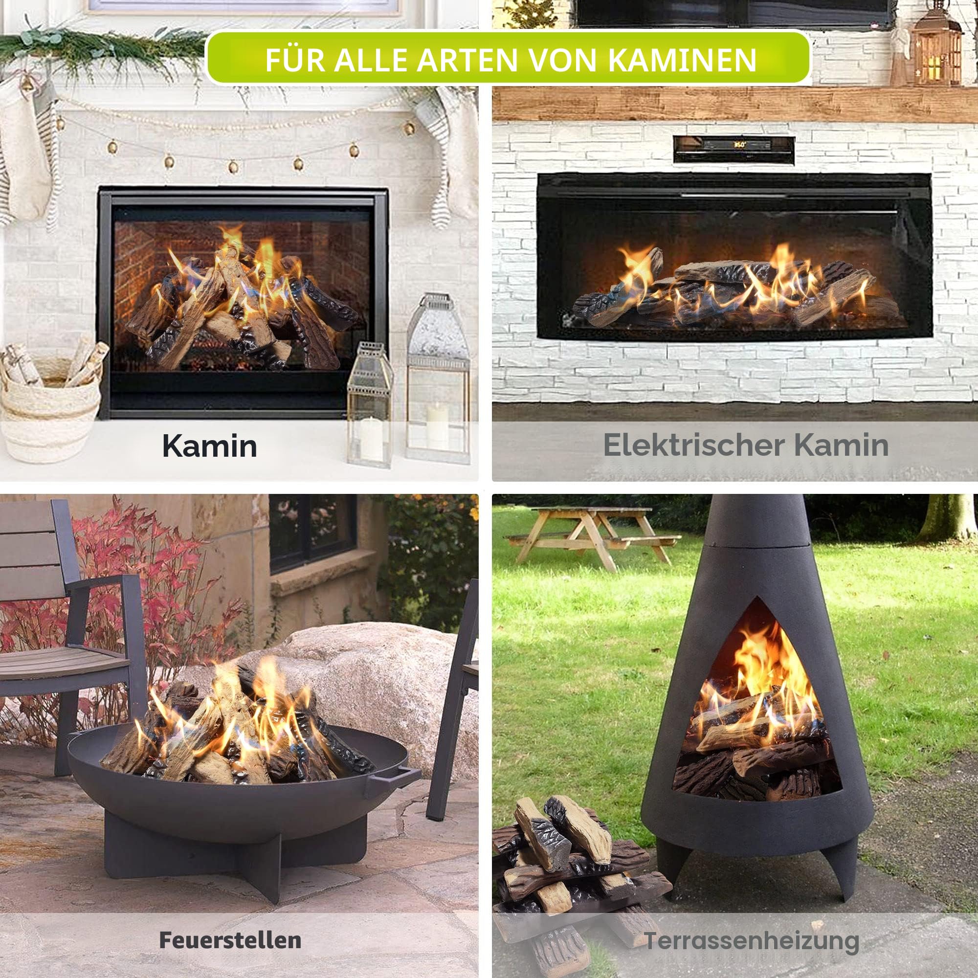 ATR Art To Real 10-teiliges Keramikholz-Set Deko-Holz für Bio-Ethanol und Gas-Kamine Propan, Elektro, Gas, Kamindekor, Kunstholz für den Außenbereich und den Innenbereich