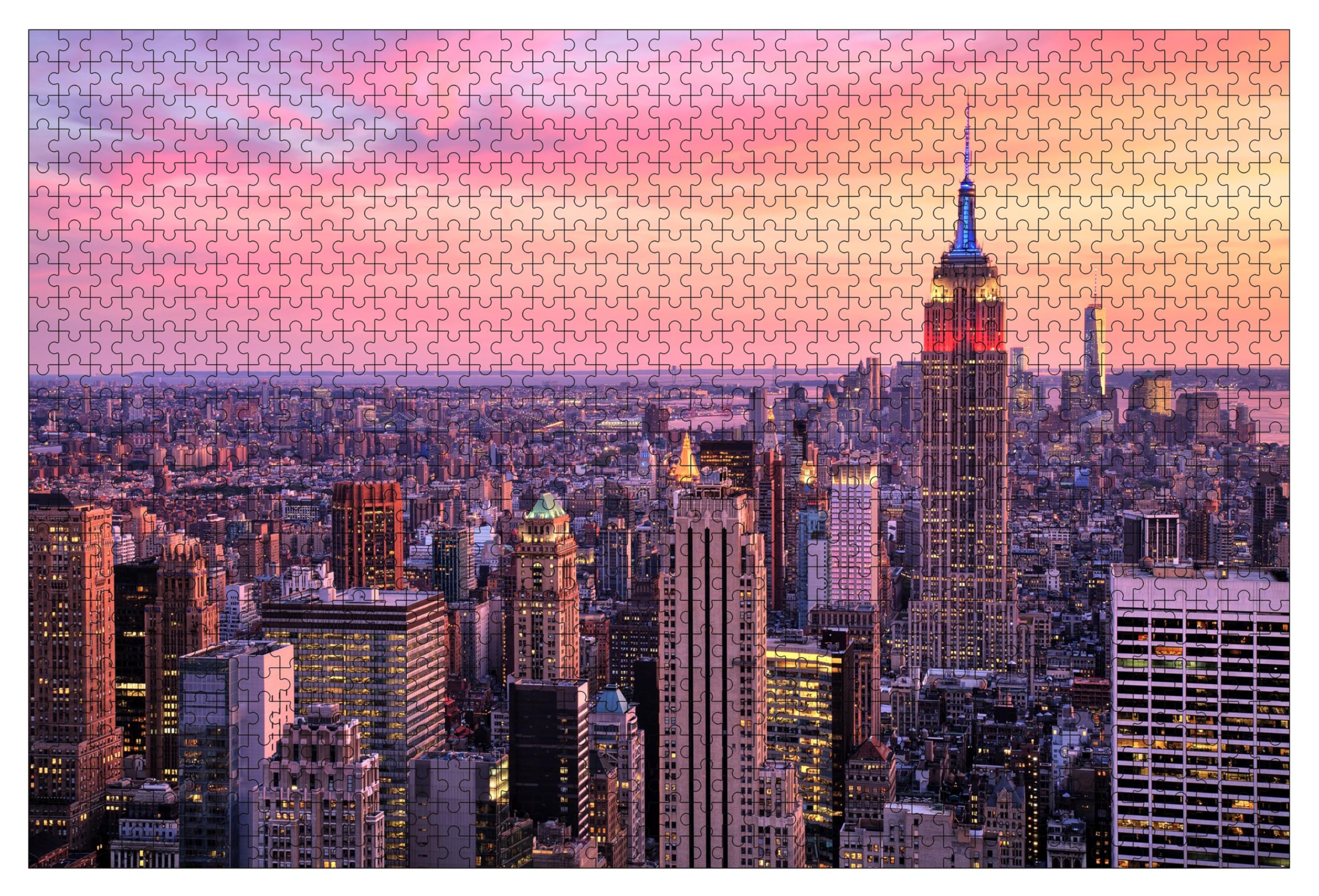 Wooden Jigsaw Puzzles for Adults 1000 Pieces Puzzle-Aerial View of Manhattan Skyline at Sunset New York City