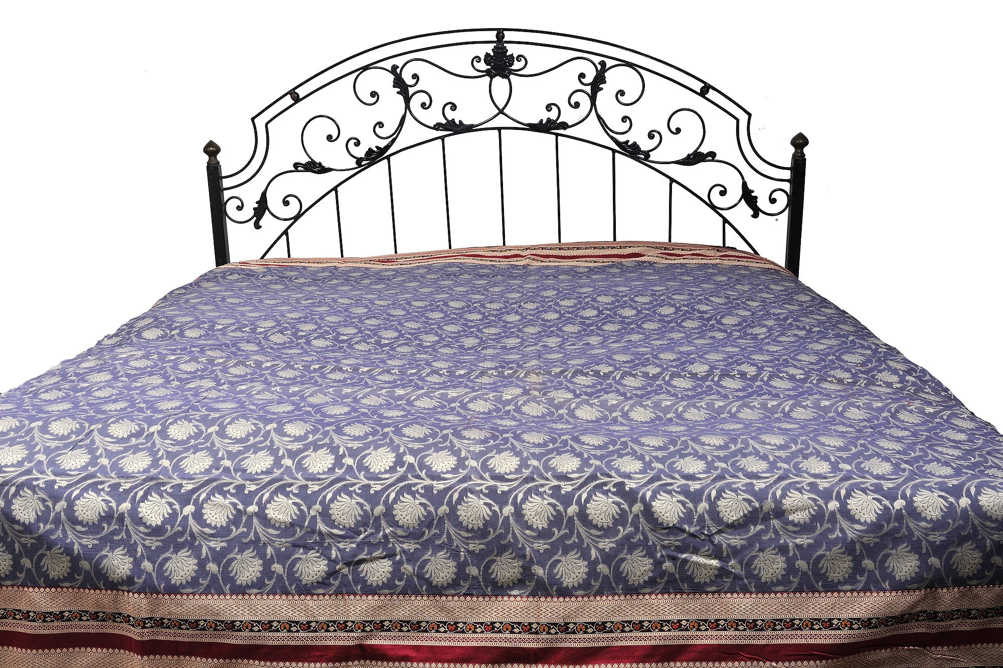 Exotic India Bedspread with All-Over Woven Flowers and Wide Patch Border - Cotton-image-39
