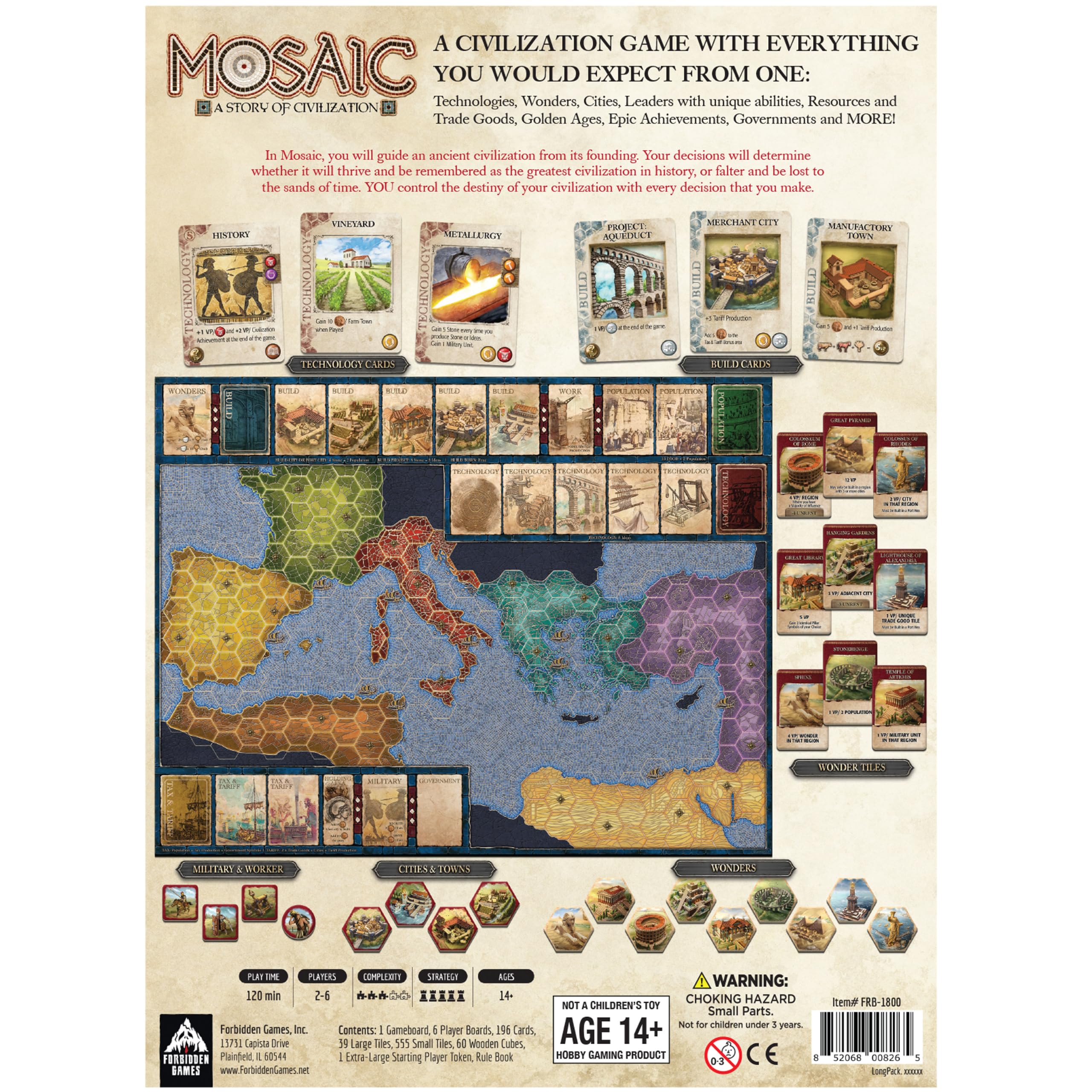 Mosaic: A Story of Civilization - strategiczna gra planszowa dla dorosłych i rodziny, szybka, zabawna, wybór akcji i kontrola obszaru, 2-6 graczy | od 14 lat i więcej | 120 minut | od Forbidden Games