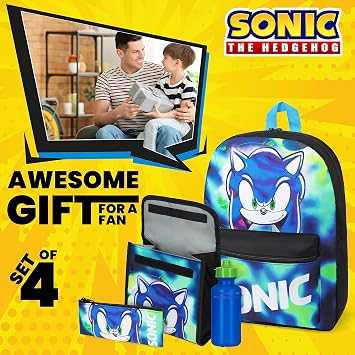 Get Trend Sonic The Hedgehog School Backpacks Set of 4 Pieces with Water Bottle Case and Lunch Bag Shadow School Supplies (Sonic 4 Pcs Set)