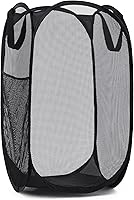 Handy Laundry Collapsible Mesh Pop-Up Hamper with Side Pocket - Breathable Foldable Laundry Basket for Travel, Home & Storage (Black)