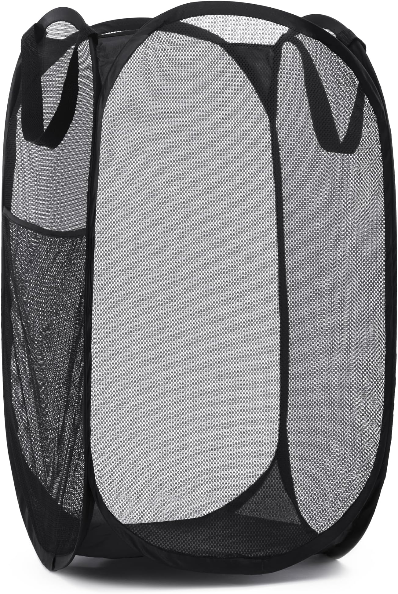 Mesh Popup Hamper - Portable, Durable Handles, Collapsible for Storage and Easy to Open. Folding Pop-Up Clothes Hampers Are Great for the Kids Room, College Dorm or Travel. (Black)