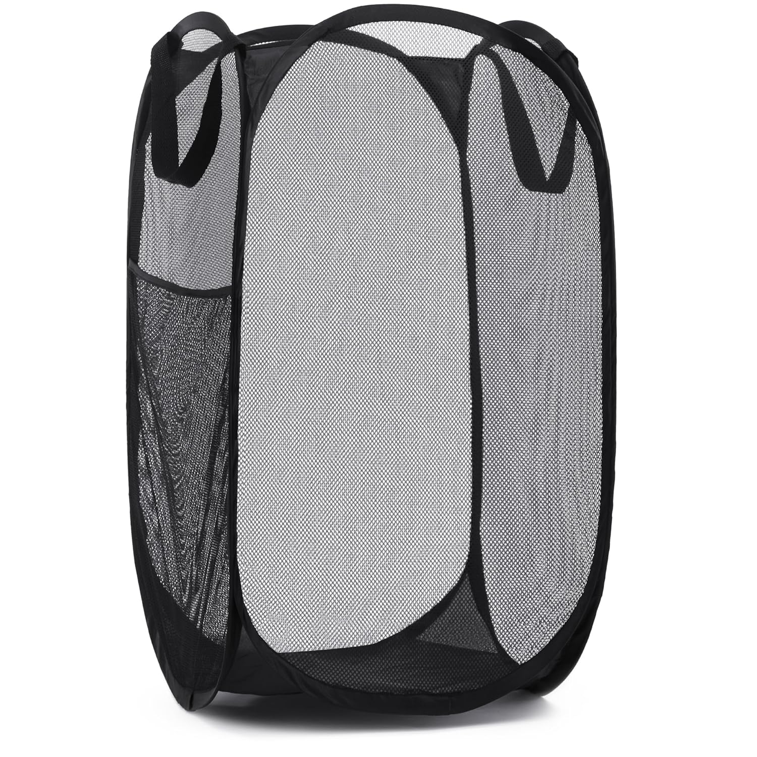 Handy Laundry Collapsible Mesh Pop Up Hamper with Wide Opening and Side Pocket - Breathable Sturdy Foldable and