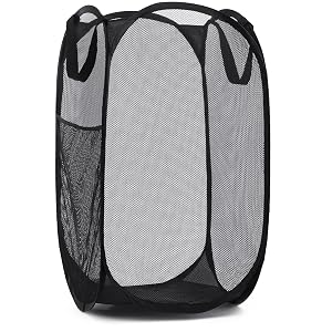 Handy Laundry Collapsible Mesh Pop Up Hamper with Wide Opening and Side Pocket - Breathable Sturdy Foldable and