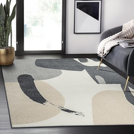 Amazon.com: Abani Nuevo Collection Area Rug -Modern Ivory/Grey Artsy ...