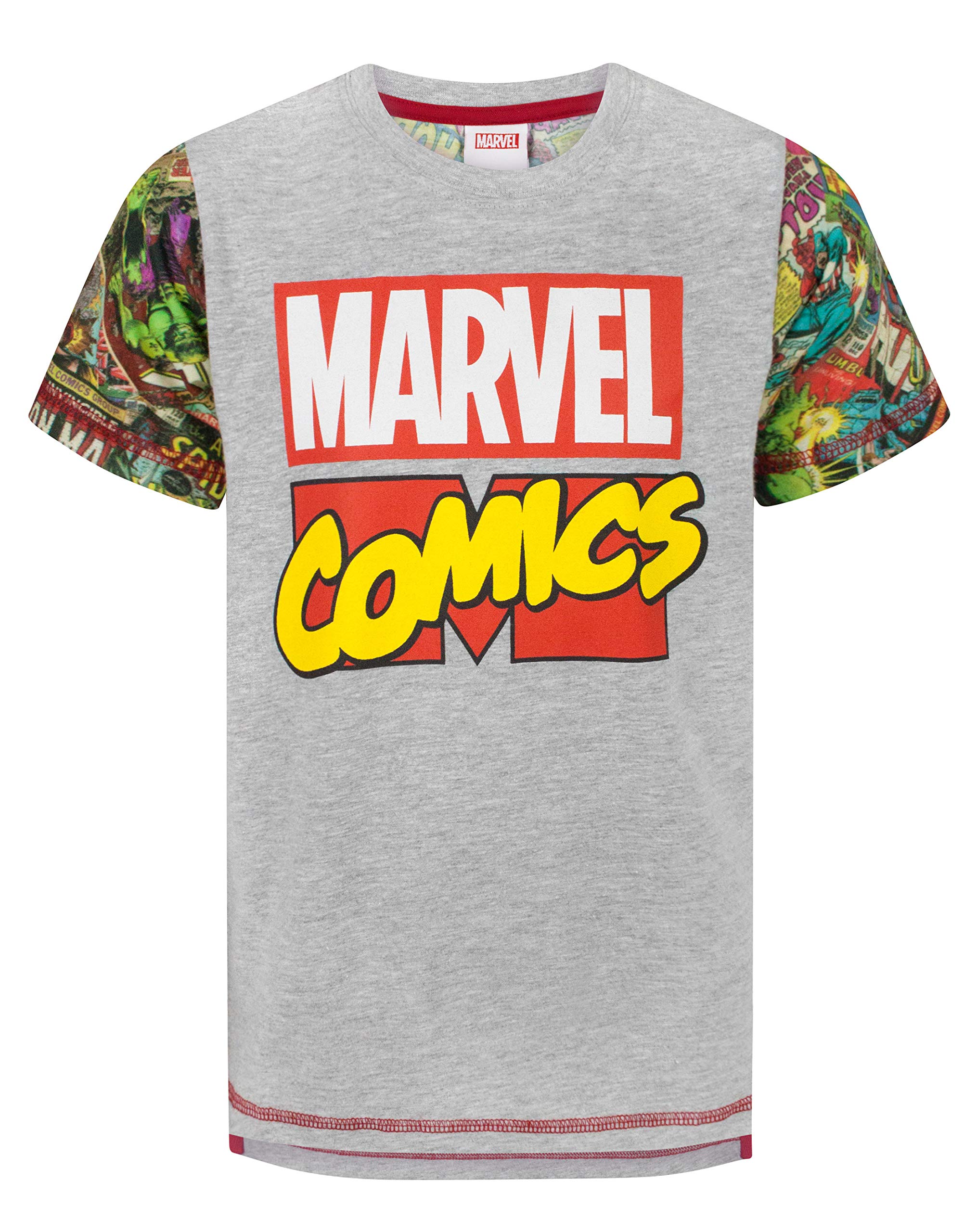 Marvel Boys Grey T-Shirt For | Kids Superhero Comics Short Sleeve Top | Hero Iron Man Spider-Man Hulk Characters Shirt Comics Gifts